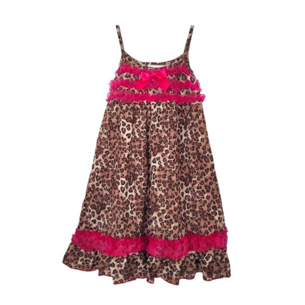 Laura Dare Leopard Print Pink Ruffle Girls Dress Nightgown Size 4T Kidcore